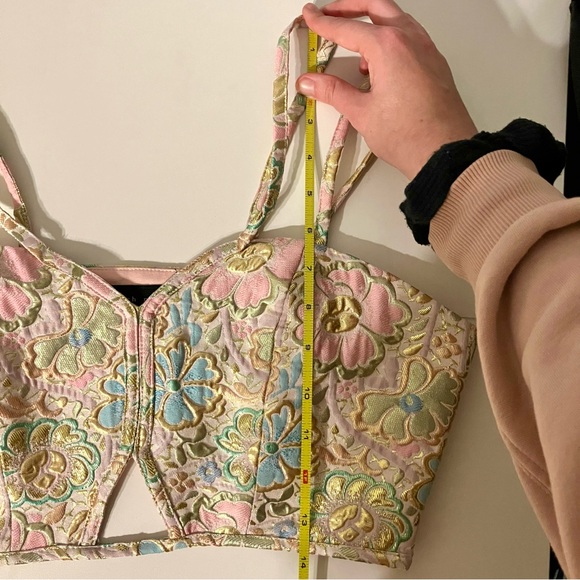 Embroidered Metallic Floral Crop Top Bralette - Pink, Gold, Blue, Green Pattern - Picture 13 of 14